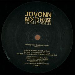 Jovonn - Jovonn - Back To House (Ian Pooley Remixes) - Underground Solution